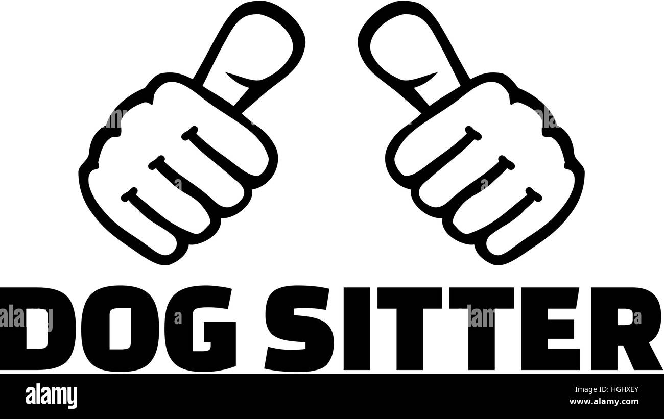Dog sitter con i pollici. T-Shirt Design. Foto Stock