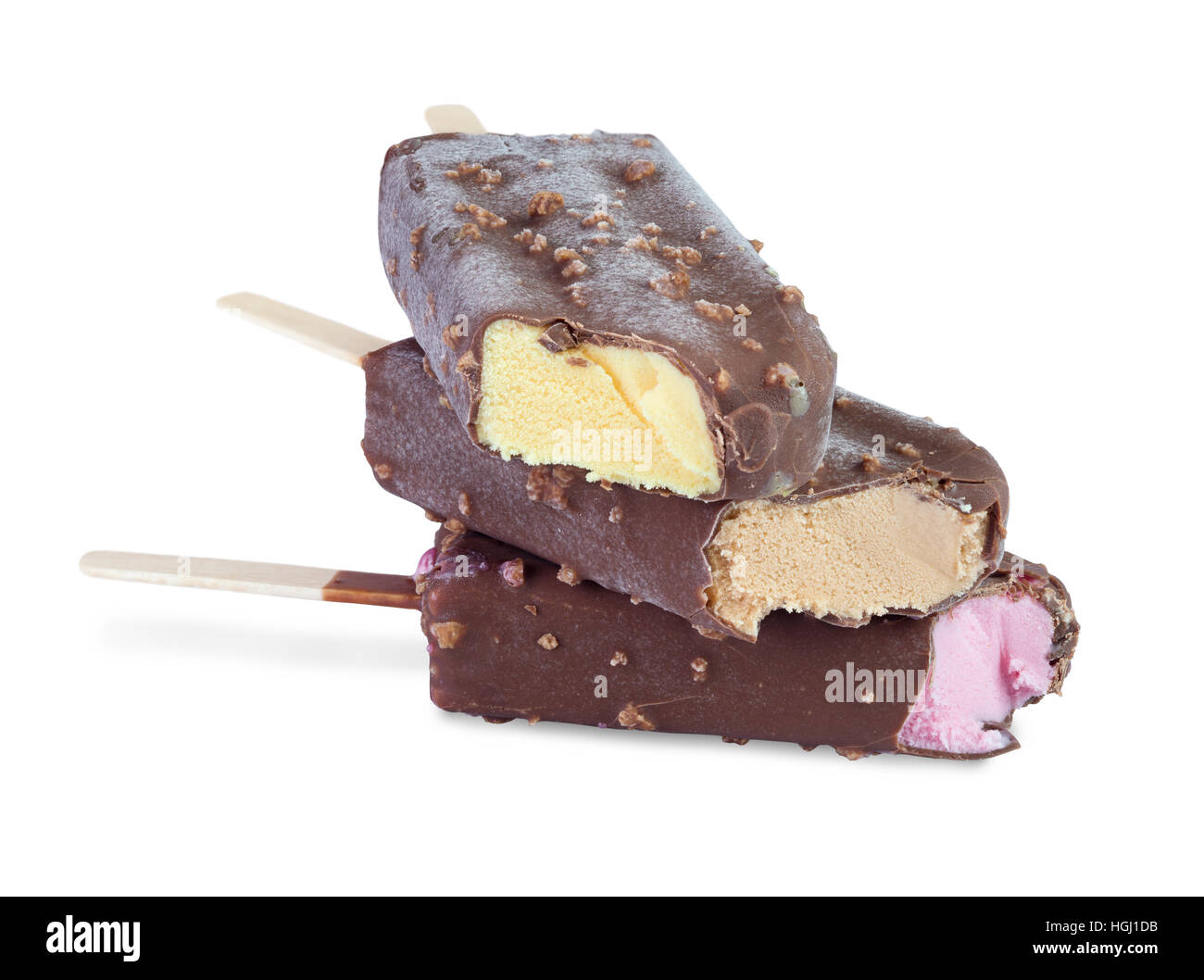 Colorato di gelato al cioccolato con brina isolato su bianco Foto Stock