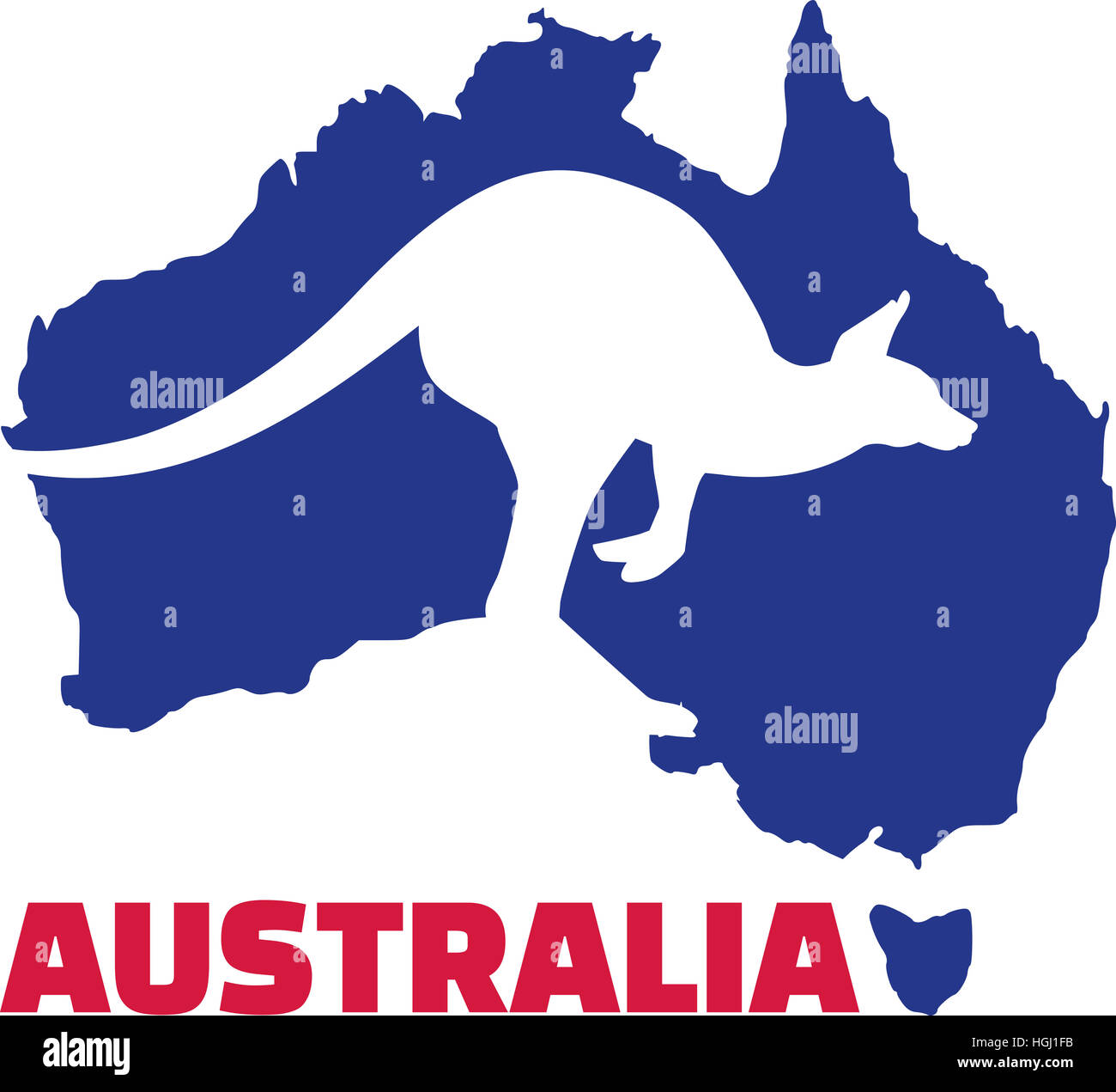 Australia mappa con canguro e nome Foto Stock
