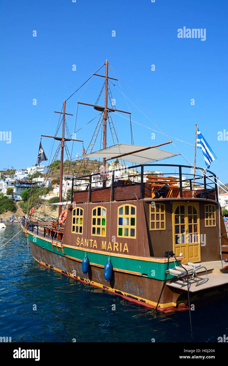 Santa Maria Galeone nave in porto, Bali, Creta, Grecia, l'Europa. Foto Stock