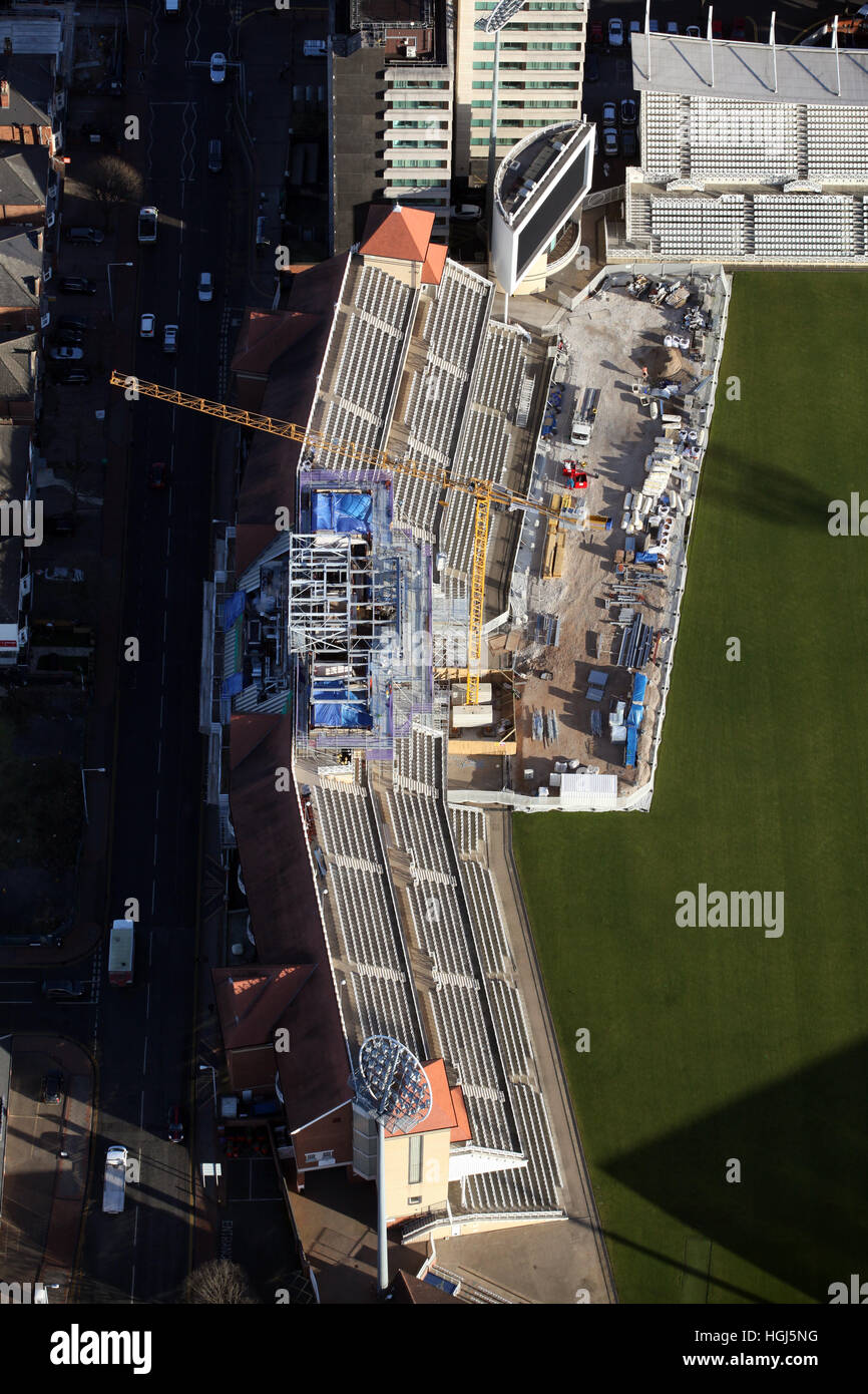 Vista aerea di lavori di costruzione presso l'international test match venue di Trent Bridge cricket ground, Nottingham, Regno Unito Foto Stock