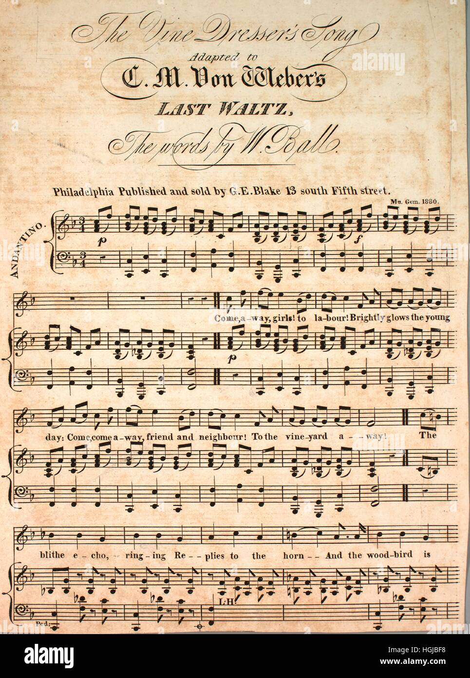 Foglio di musica immagine copertina della canzone "il vignaiolo's Song",  con paternitã originale lettura delle note "atta a CM Von Weber ultimo  valzer le parole da w Ball', Stati Uniti, 1900. L'editore