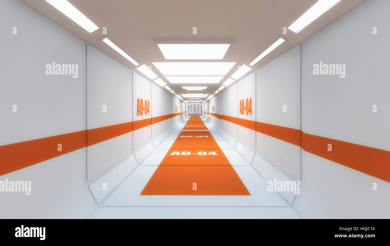 3D render. Il futuristico corridoio interno Foto Stock
