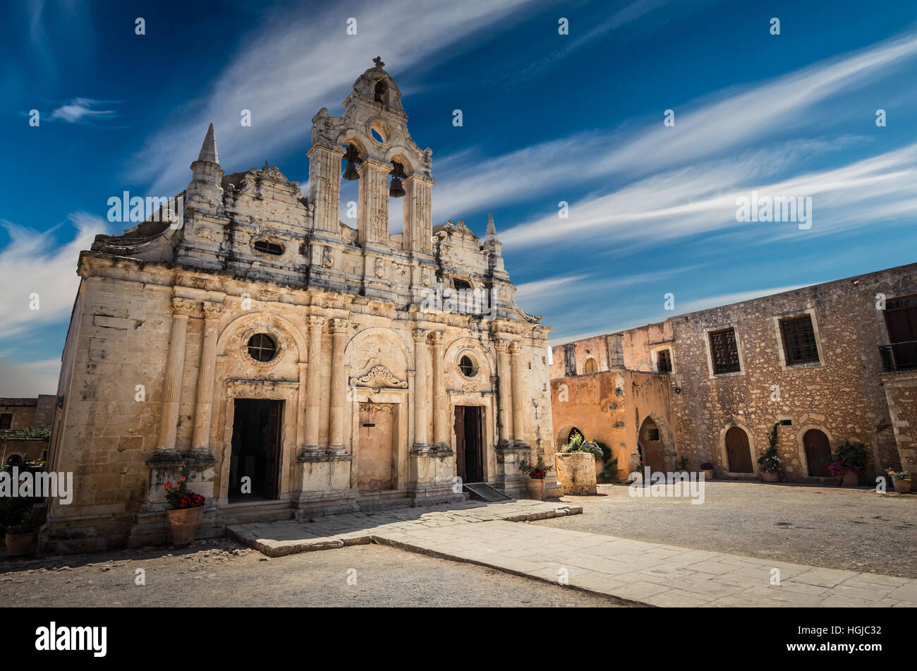 Arkadi monastero sull'isola di Creta, Grecia. Ekklisia Timios Stavròs - Moni Arkadiou in greco. Si tratta di un veneziano chiesa barocca. Foto Stock