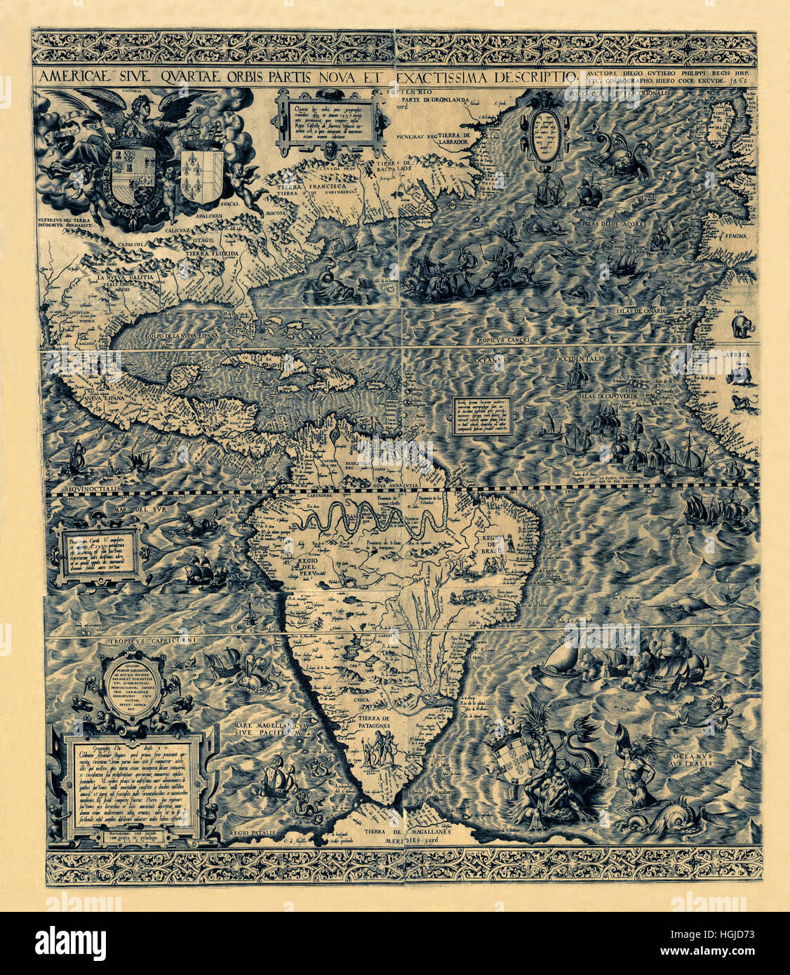 Mappa di America 1562b Foto Stock