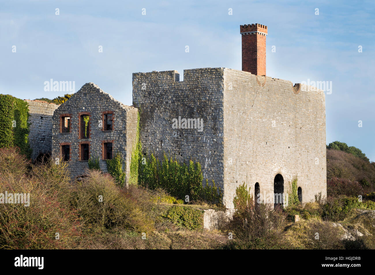 Abbandonate le opere di calce edificio a Aberthaw nel Galles del Sud Foto Stock