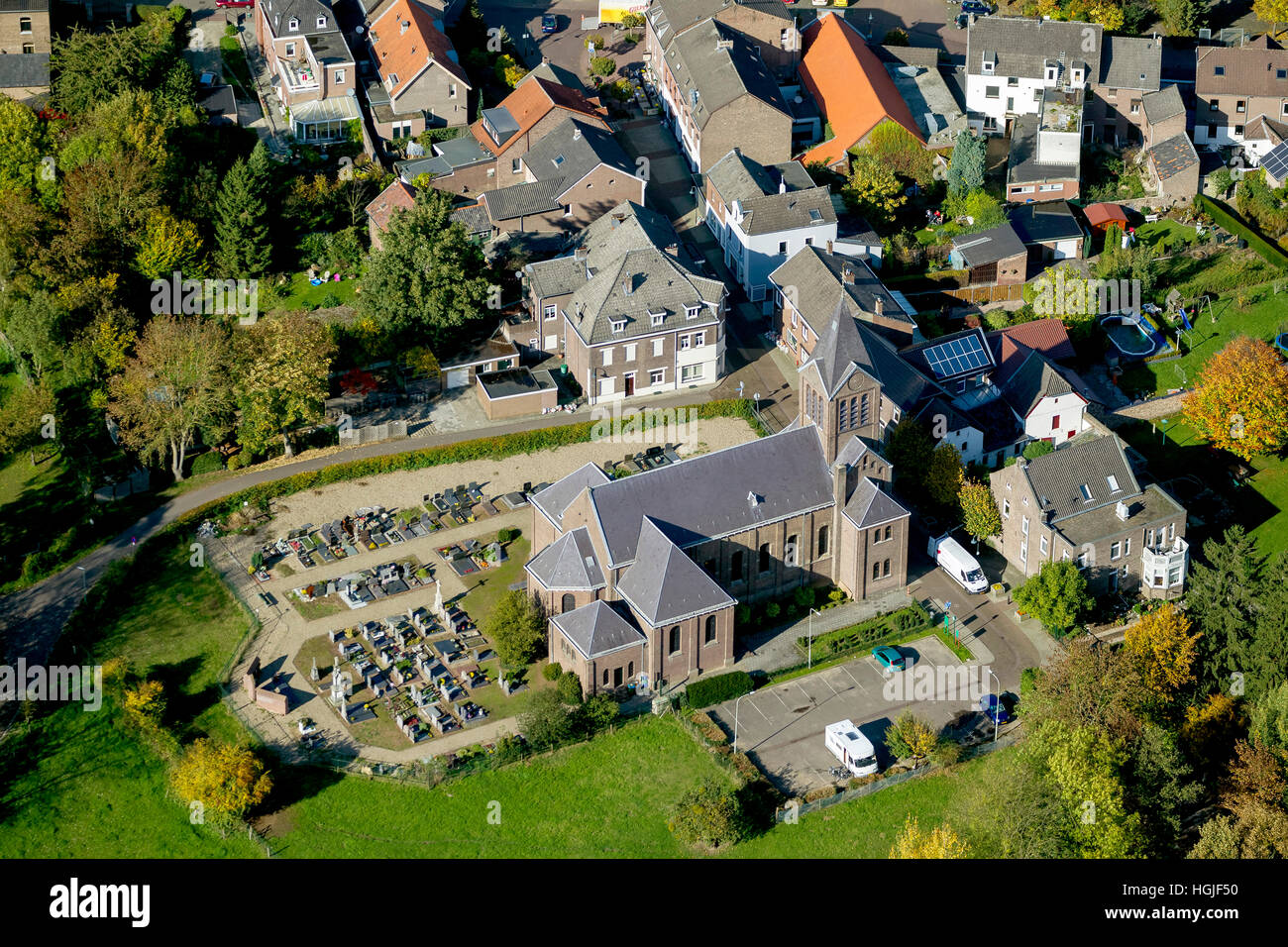Vista aerea, chiesa Rimburg Holland, Übach-Palenberg, Kreis Heinsberg, Renania settentrionale-Vestfalia, Germania, Europa, antenna, antenna, Foto Stock