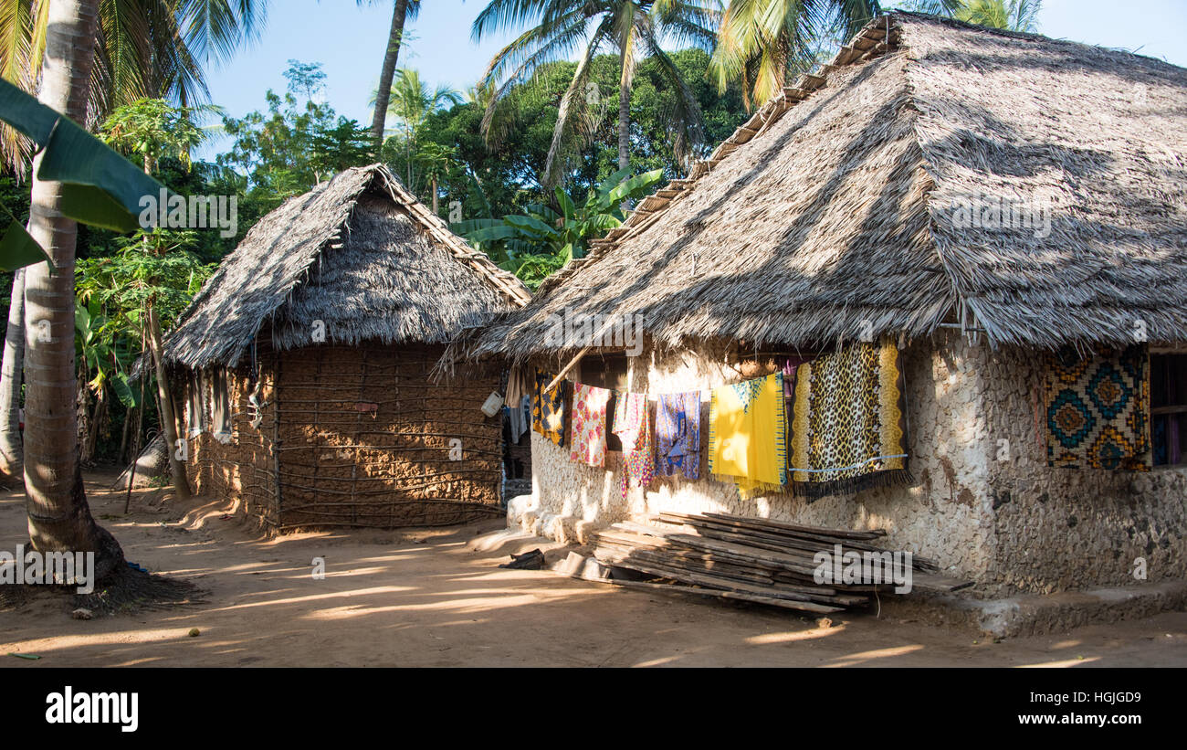 Villaggio di capanne, Chole Island, Tanzania Foto Stock