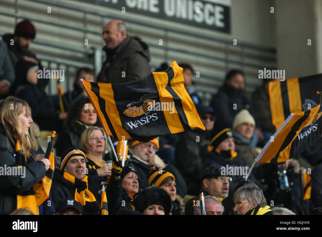 Parma, Italia. Il 22 gennaio, 2017. London Wasps' sostenitori sono pronti per la partita contro le zebre in EPCR Champions Cup © Massimiliano Carnabuci/Alamy news Foto Stock