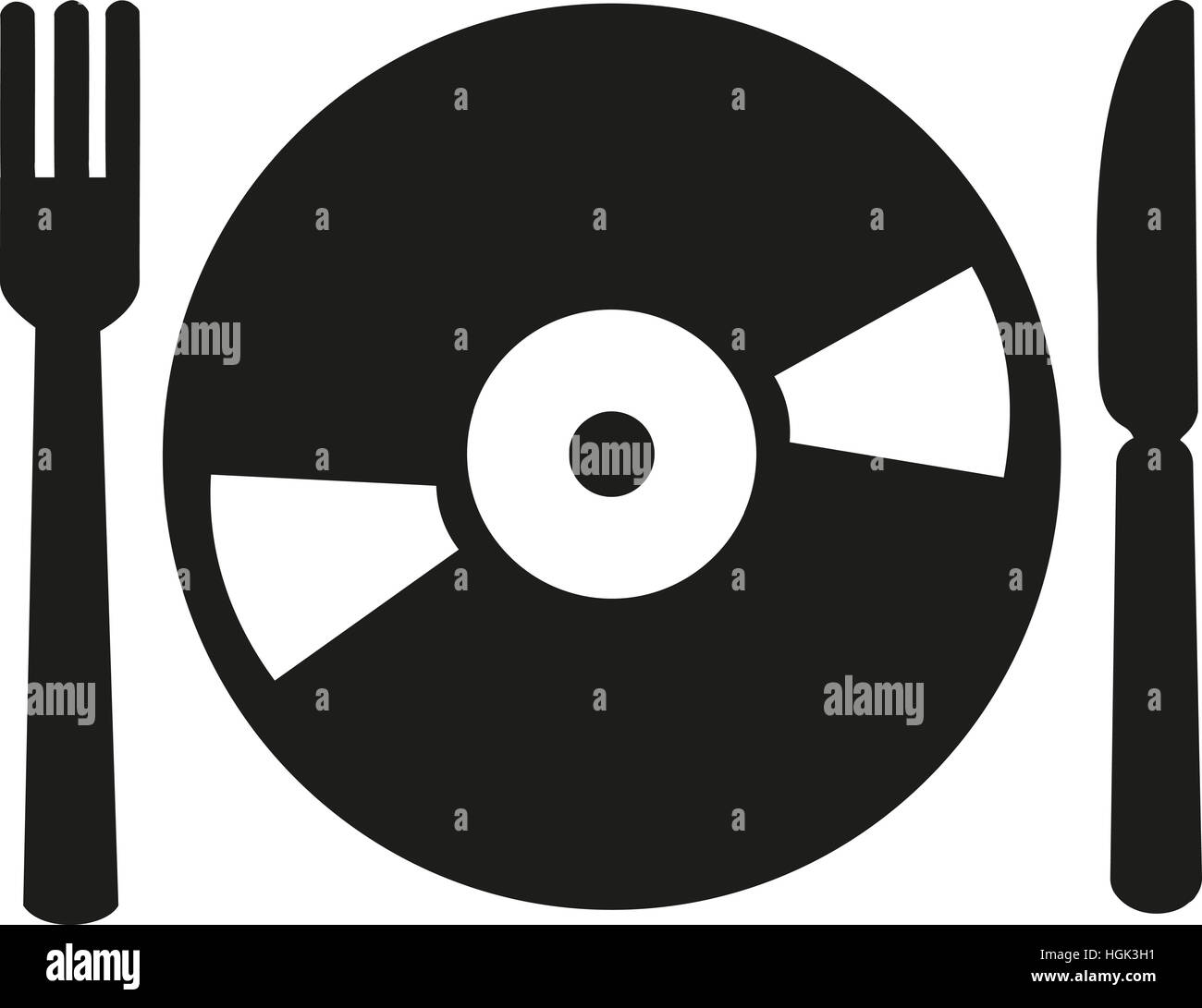 DJ set - vinile con coltello e forchetta Foto Stock