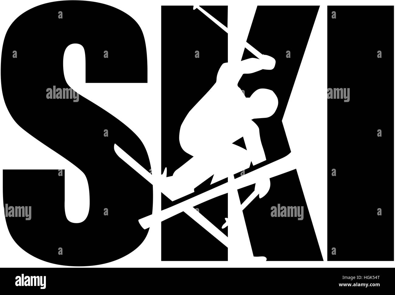 Parola di sci con silhouette a intaglio Foto Stock
