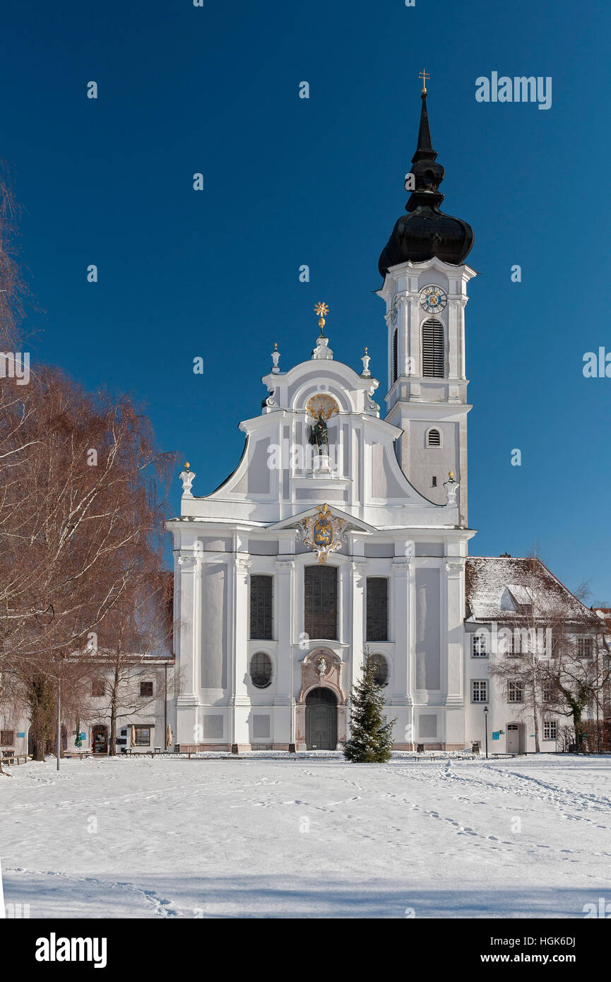 Marienmünster invernale Mariae assunta, Dießen am Ammersee, Baviera, Germania Foto Stock