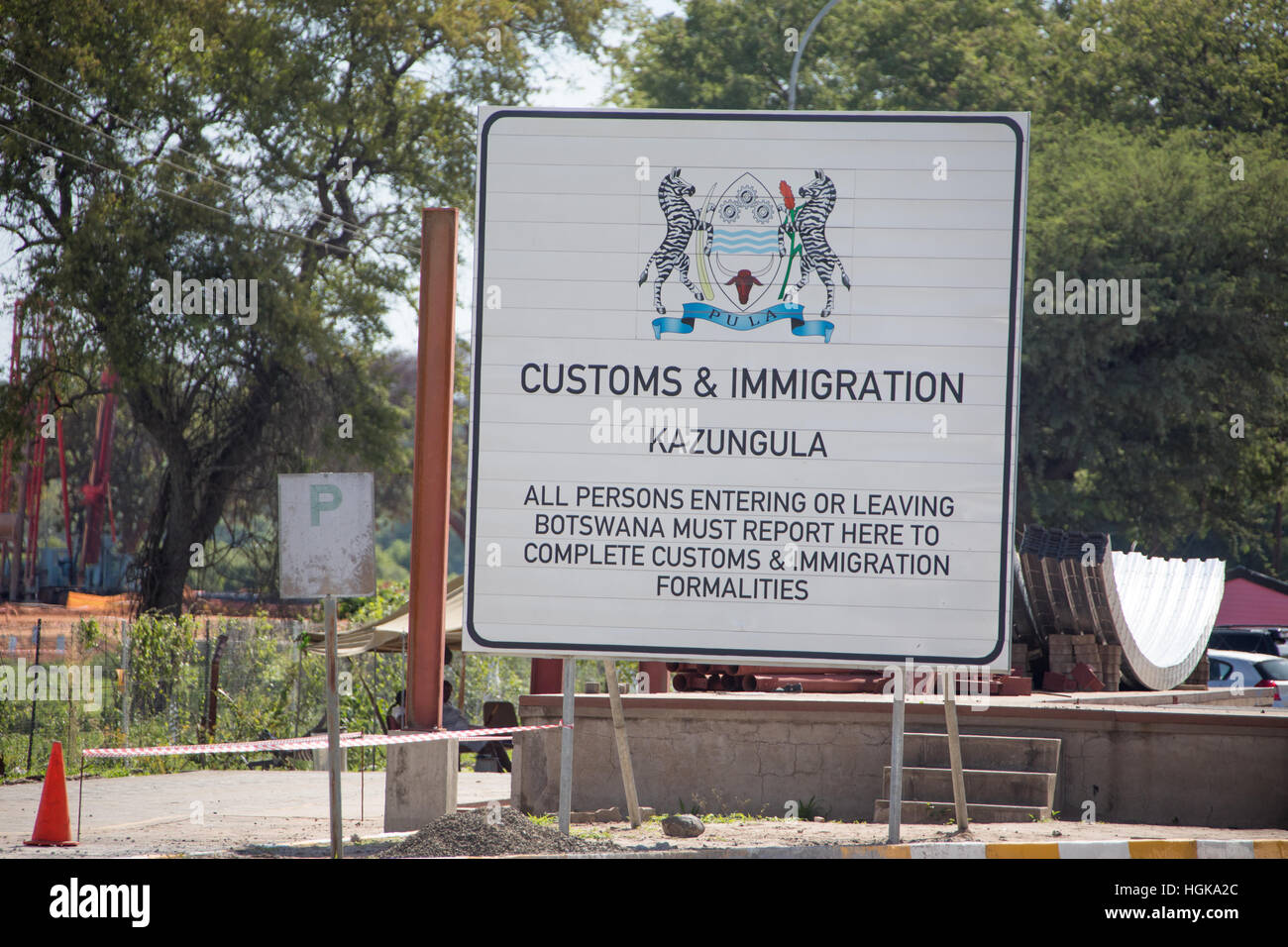 Il Botswana doganali e di immigrazione, Zambia Botswana confine Foto Stock