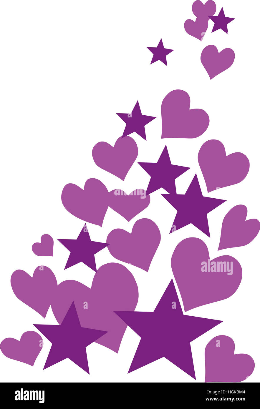 Set di cuori viola e stelle Foto Stock