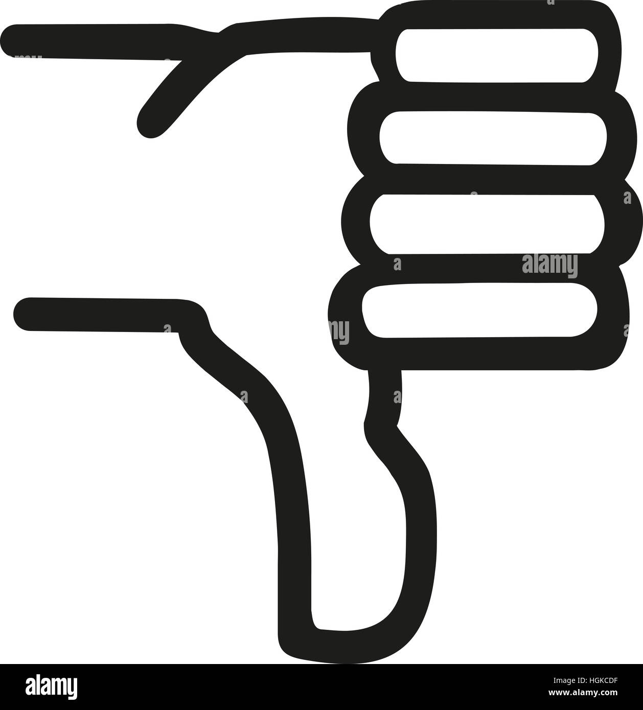 Icona della mano con il pollice verso il basso Foto Stock