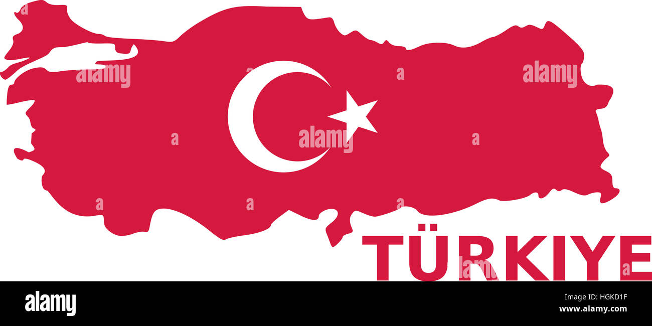 Mappa di Turchia con bandiera con türkiye Foto Stock