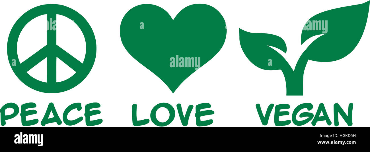 La pace amore vegan con icone Foto Stock