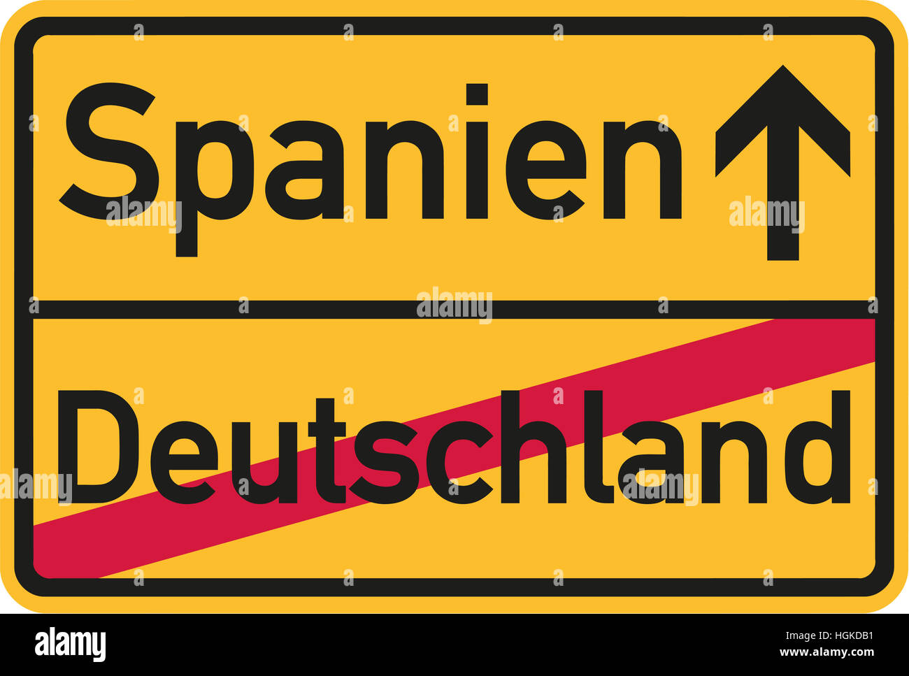 Migrazione dalla Germania alla Spagna - città tedesca di segno Foto Stock