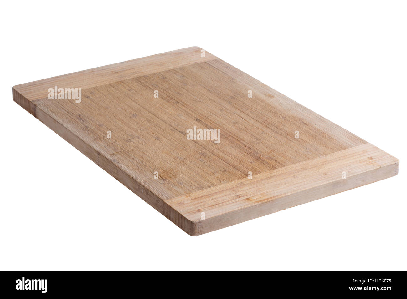 Uso singola in legno di bambù tagliere per tritare verdure e carni su sfondo bianco Foto Stock