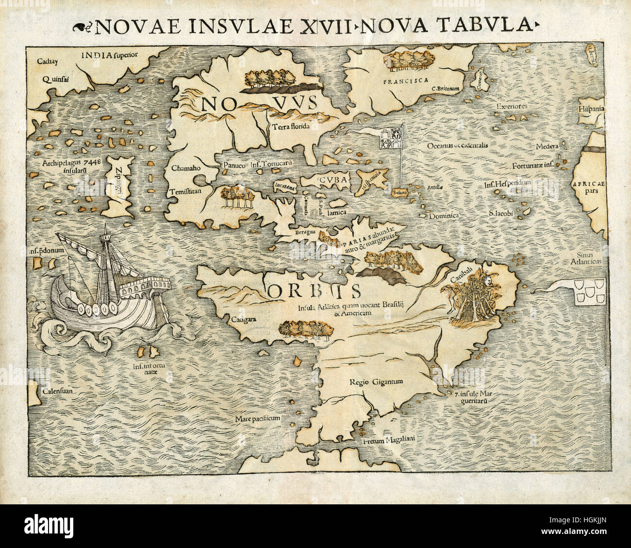 Mappa di America 1540 Foto Stock