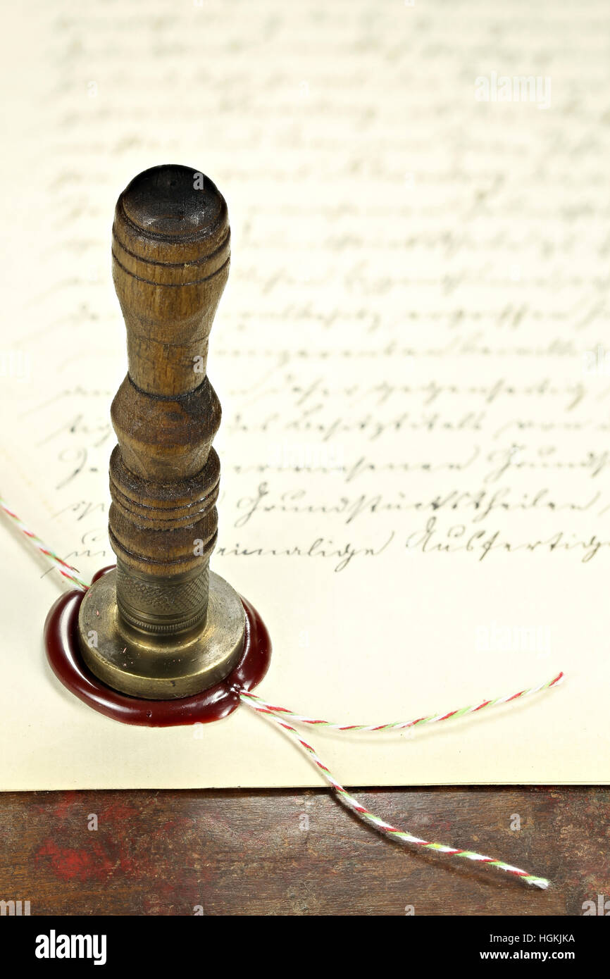 Guarnizione cera sul documento Foto Stock