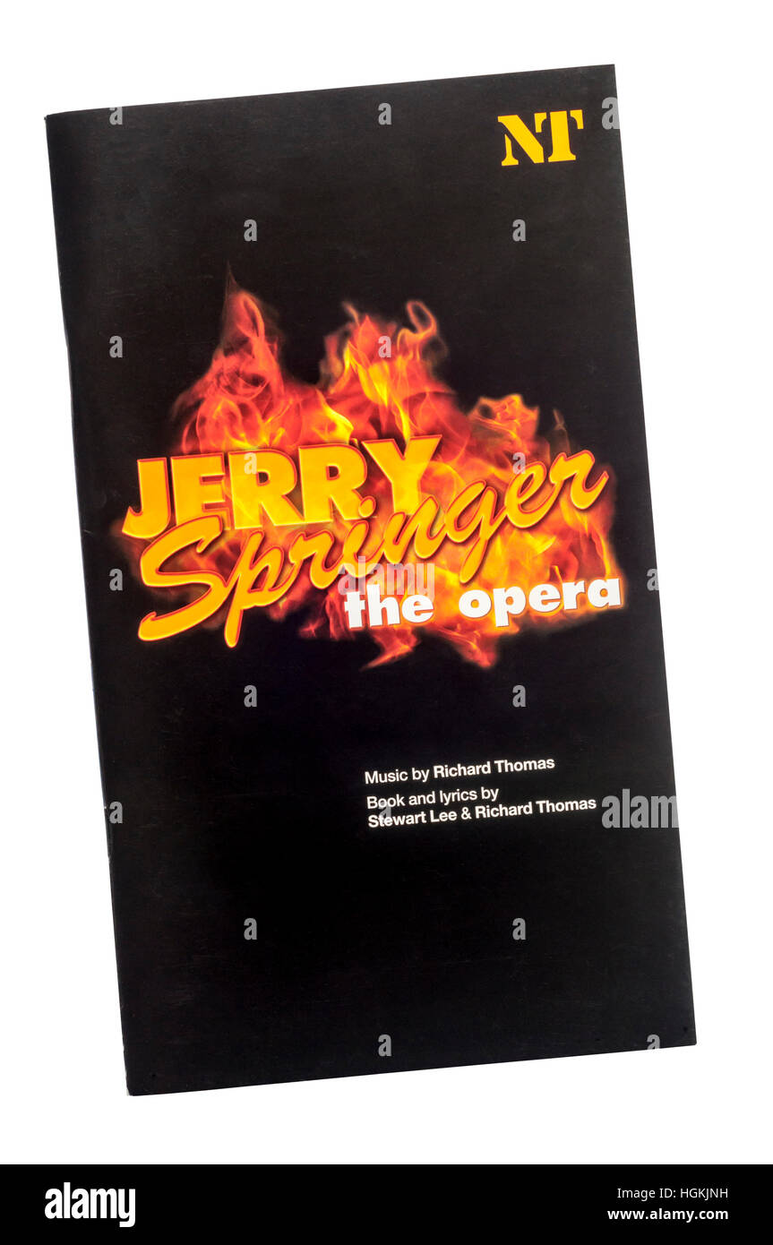 Programma di produzione 2003 di Jerry Springer - l'opera di Richard Thomas e Stewart Lee, al Lyttelton Theatre. Foto Stock