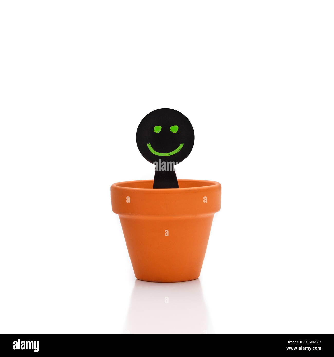 Sorridente verde e nero appare burattini dal vaso di fiori Foto Stock