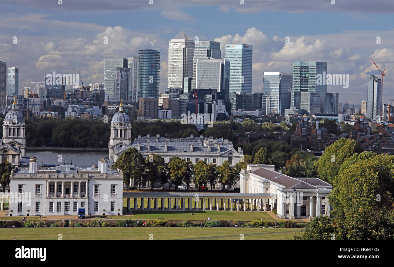 Panorama di Londra da Greenwich, Inghilterra, Regno Unito Foto Stock