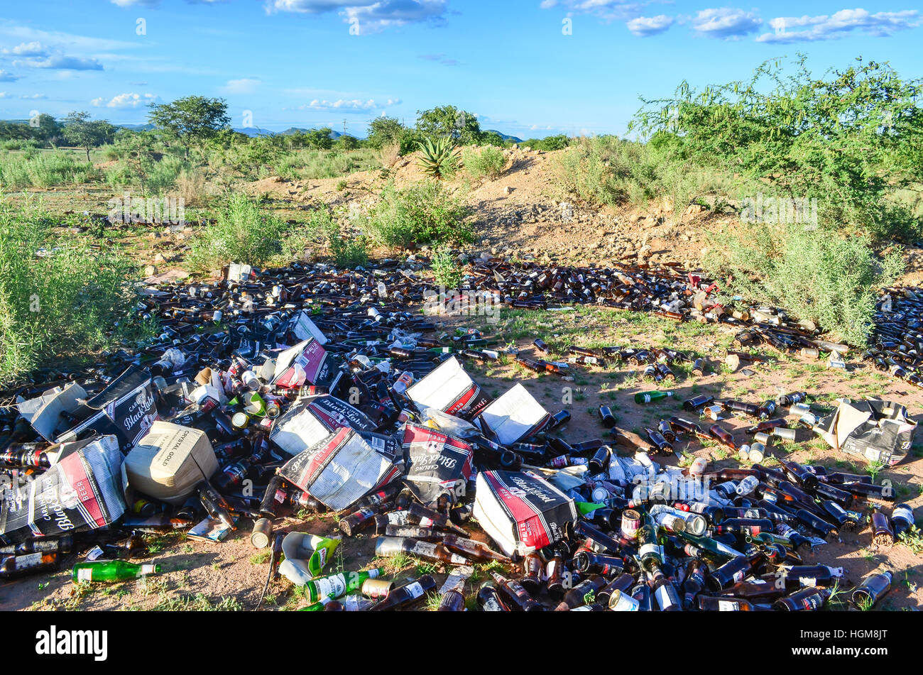 Cestino (bottiglie di birra) nel nord della Namibia Foto Stock