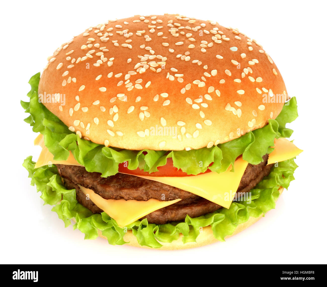 Grandi hamburger su sfondo bianco di close-up Foto Stock