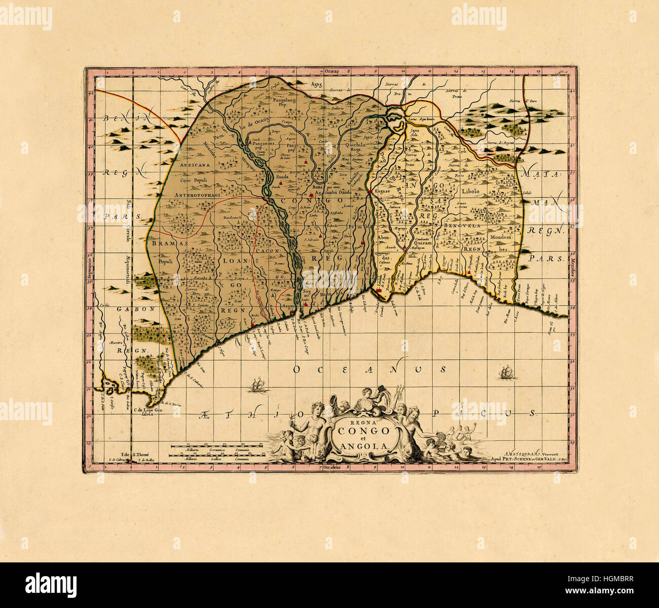 Mappa di Angola 1708 Foto Stock