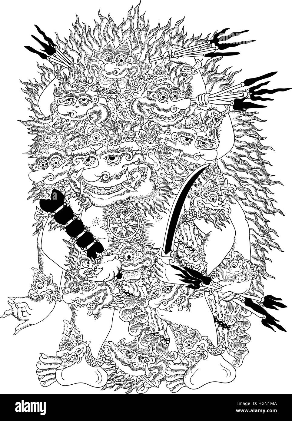 Wisnu Tiwikrama, un carattere di tradizionale spettacolo di marionette, Wayang Kulit da java indonesia. Illustrazione Vettoriale