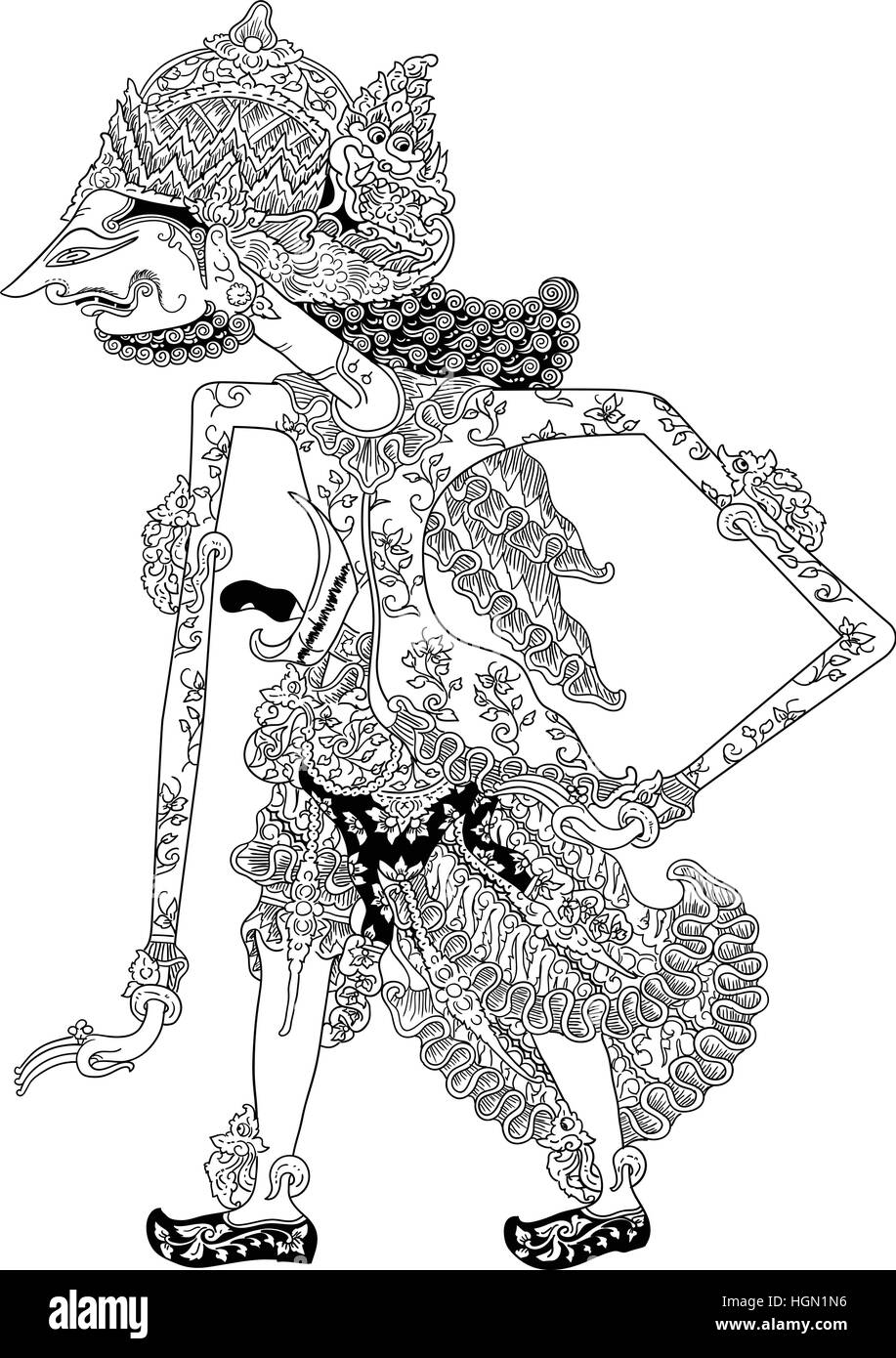 Batara Surya, un carattere di tradizionale spettacolo di marionette, Wayang Kulit da java indonesia. Illustrazione Vettoriale