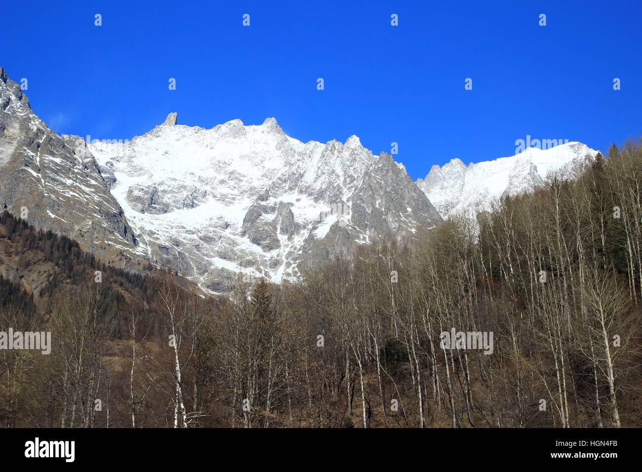 Grand Jorasses picco nel massiccio del Monte Bianco sul confine Italia-francia Foto Stock