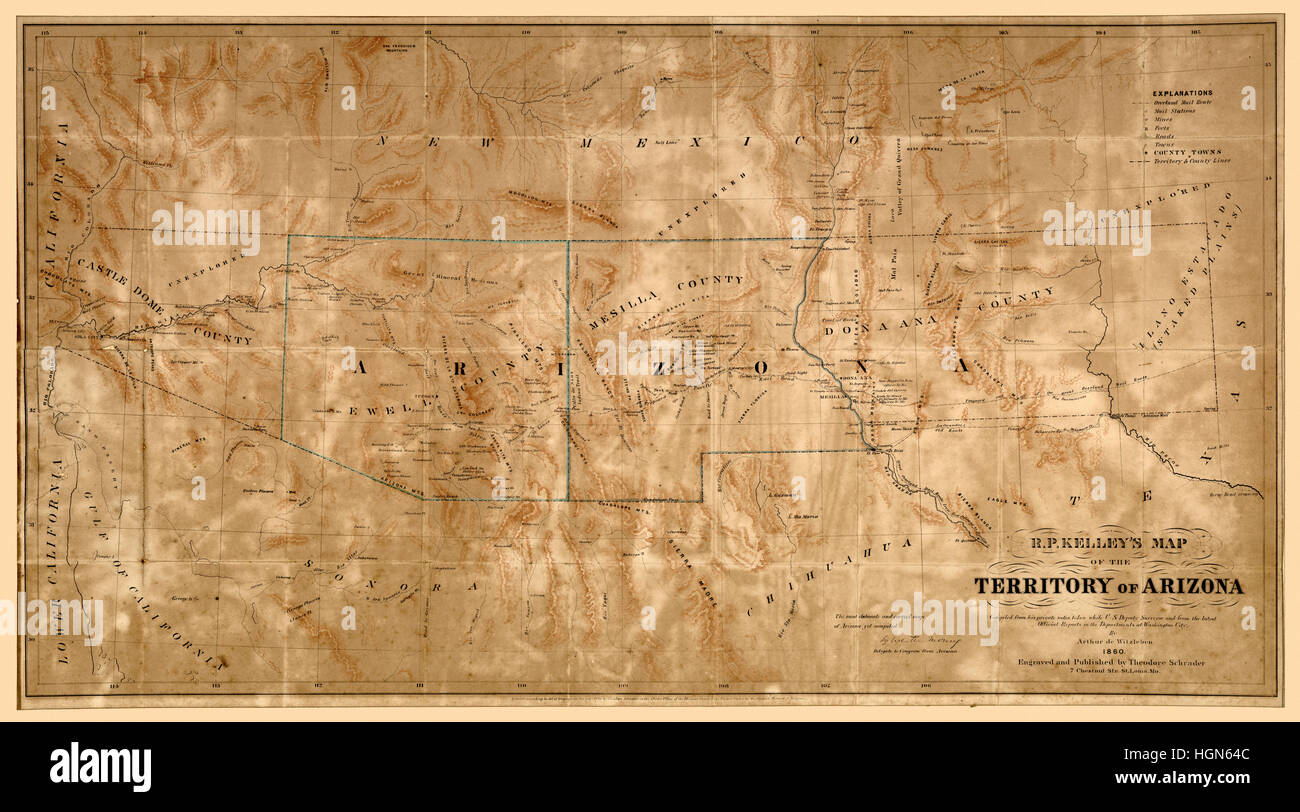 Mappa di Arizona 1860 Foto Stock