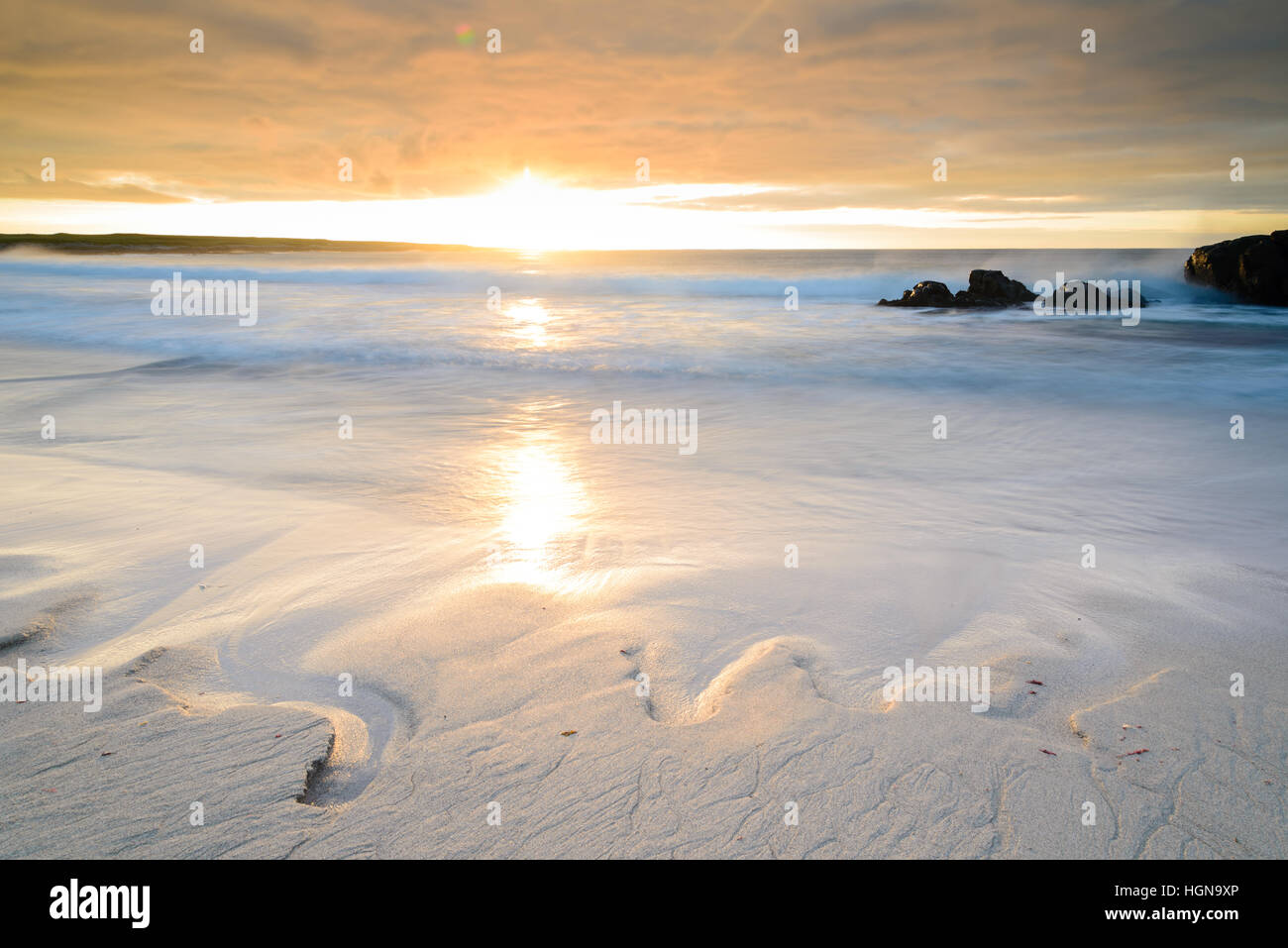 Traigh hamara Beach sulla costa occidentale dell'Isle of Barra, Ebridi Esterne, SCOZIA Foto Stock