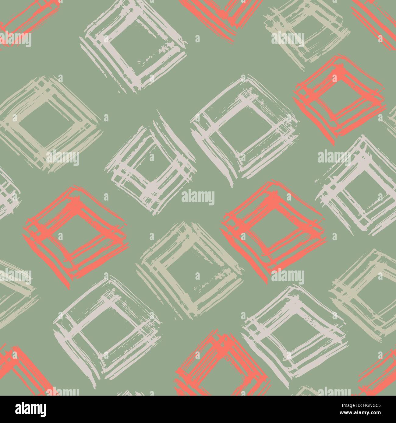 Disegnata a mano vector seamless pattern. Grunge sfondo astratto. Ripetendo il verde e il rosso texture geometrica. Illustrazione Vettoriale. Illustrazione Vettoriale