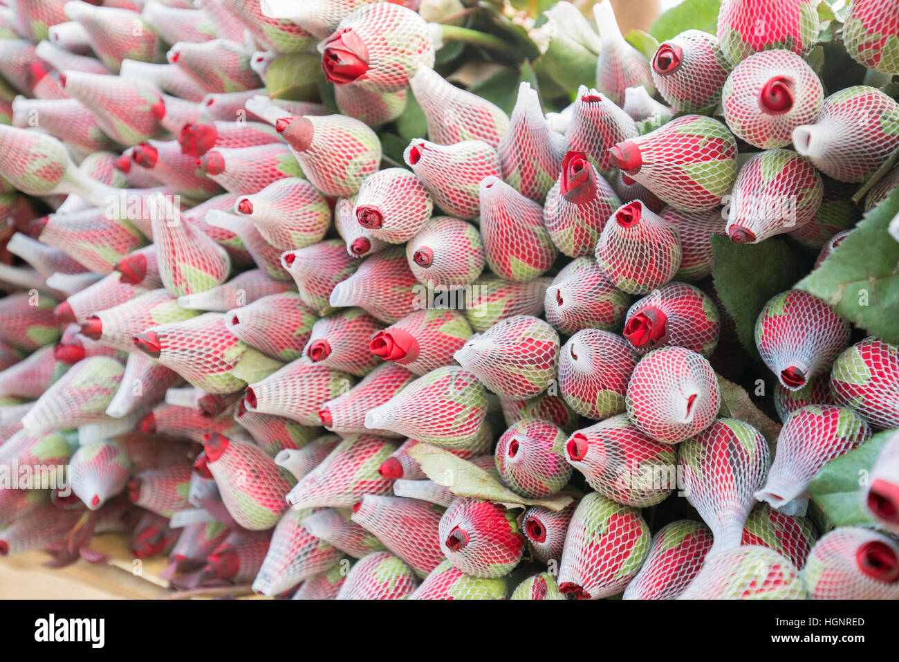 Rosa heap vendere nel mercato con protezione Foto Stock