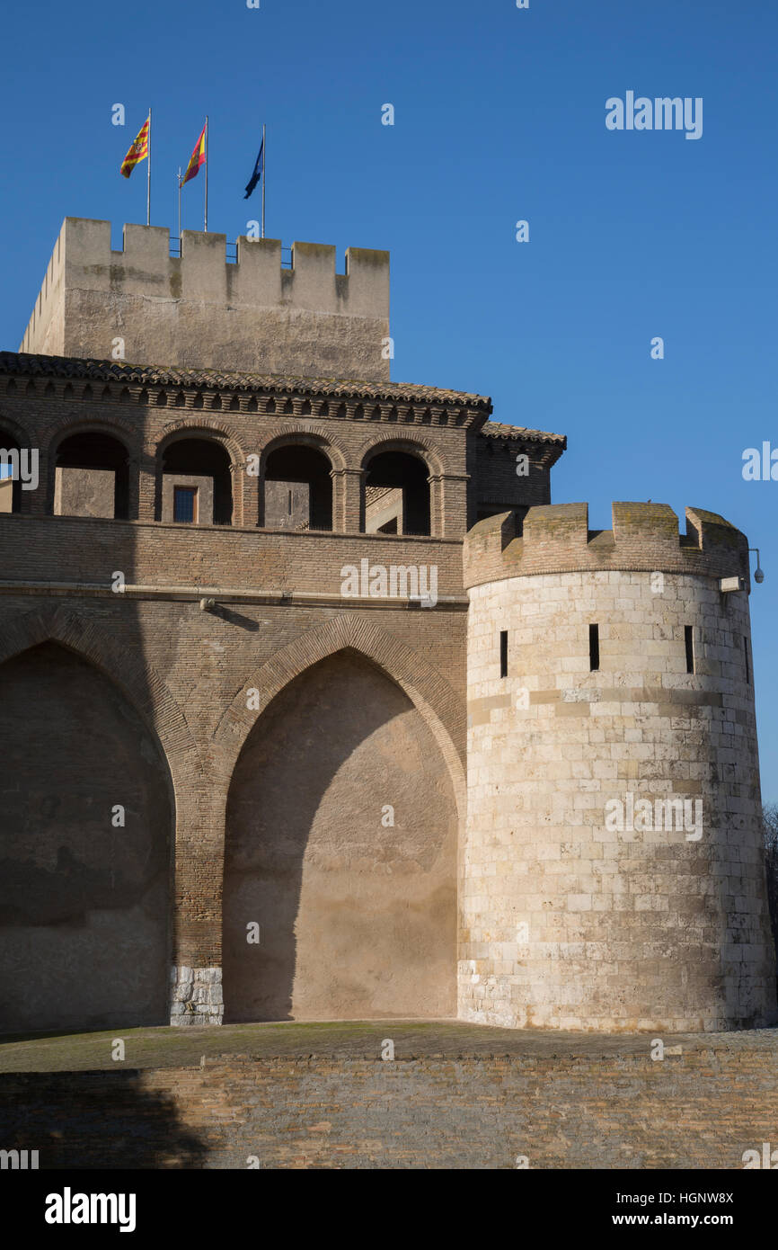 Castillo de la Aljafería Palace Edificio, Saragozza - Zaragoza, Spagna Foto Stock