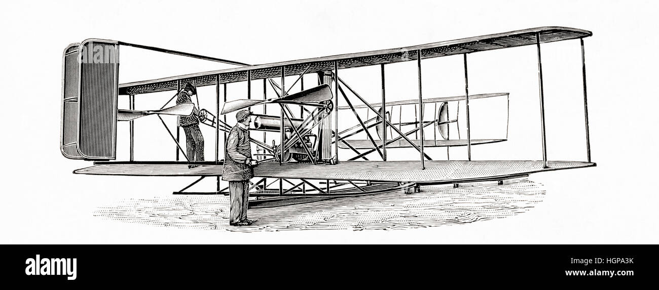 Un fastidio Wright bi-plane aka double-decker. Da Meyers lessico, pubblicato 1924. Foto Stock