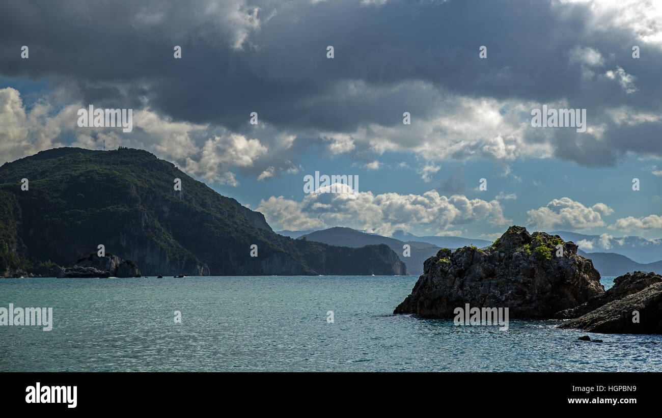 Il mar Ionio e costiere Parga, Grecia Foto Stock