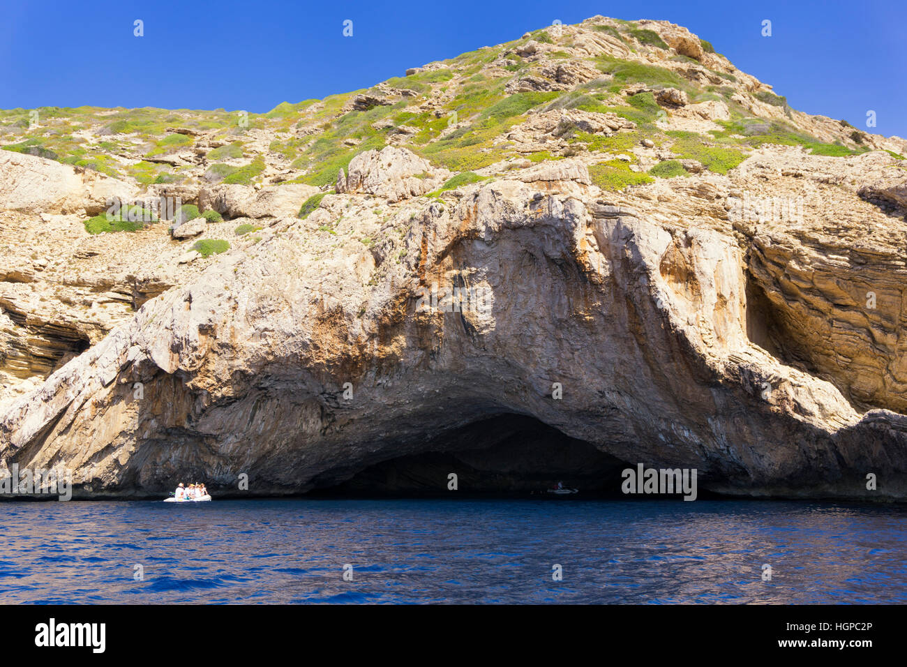 Grotta blu nell'isola di Cabrera, isole Baleari, Spagna Foto Stock