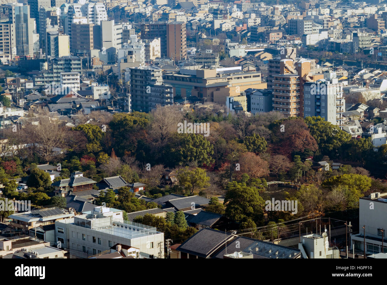 Vista aerea del Palazzo Imperiale di Kyoto e il centro cittadino di Kyoto cityscape sulla Torre di Kyoto, Giappone Foto Stock