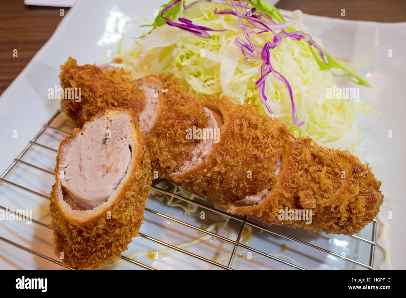 Super delizioso fritto pancetta di maiale, abbiamo mangiato a Kyoto, Giappone Foto Stock