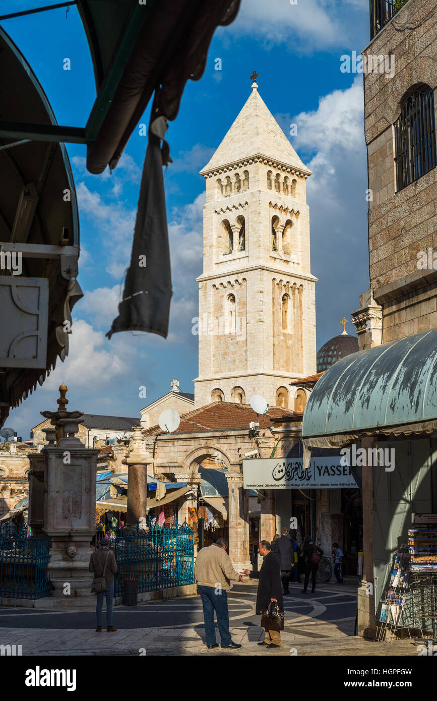 Muristan Square e Chiesa luterana del Redentore, Gerusalemme, Israele, Medio Oriente Foto Stock