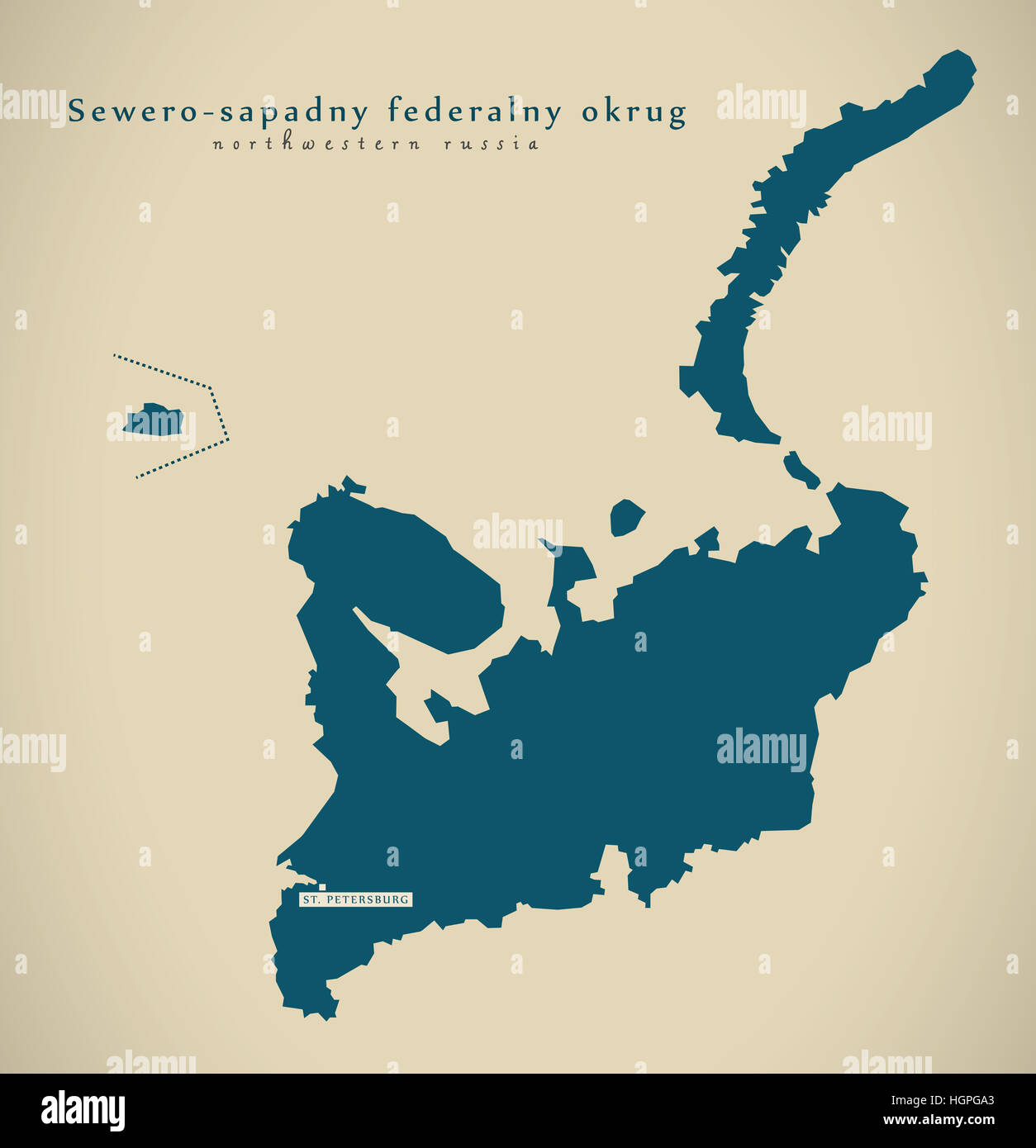 Mappa moderno - Sewero-Sapadny Russia RU illustrazione Foto Stock