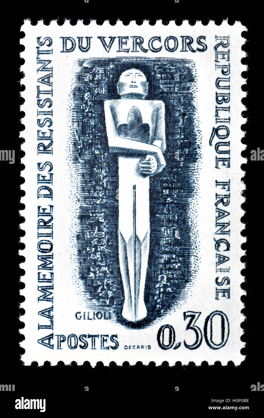 Il francese francobollo (1962) : " alla memoria dei combattenti della resistenza del Vercours' nella seconda guerra mondiale - memorial in Vercours Foto Stock