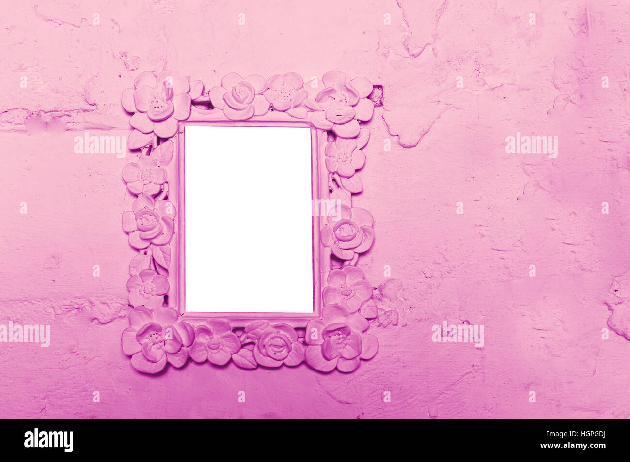 Photo frame sulla parete rosa con spazio per il testo Foto Stock