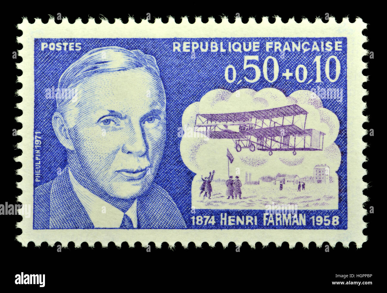 Il francese francobollo (1971) : Henri Farman (1874-1958) aviatore anglo-francese e di aeromobili progettista e costruttore Foto Stock