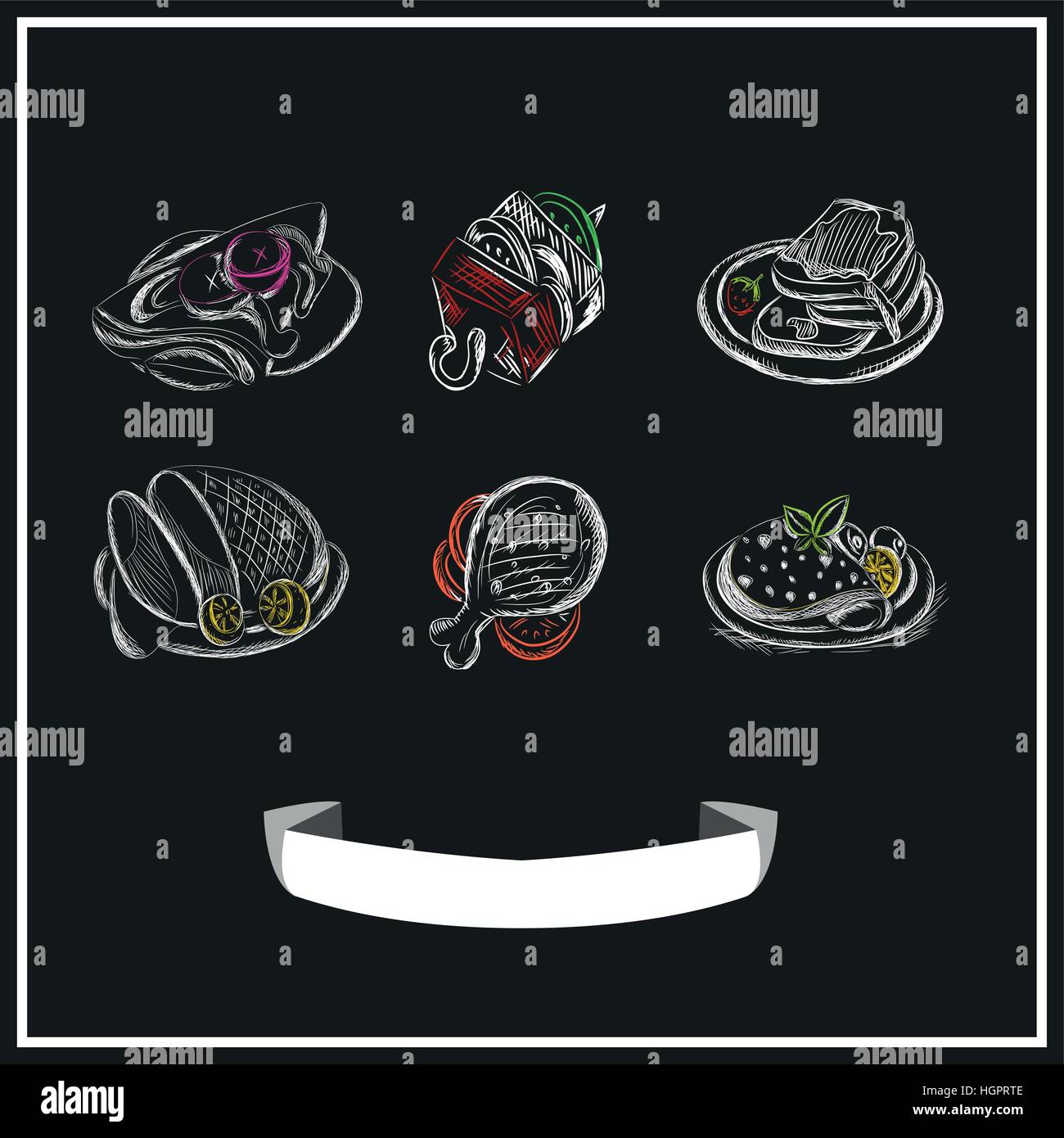 Menu a base di carne conta su una lavagna. Il design del vettore Illustrazione Vettoriale